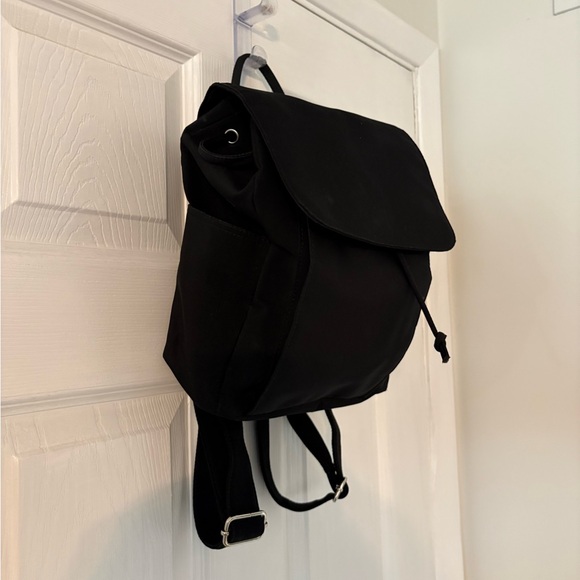 Talbots Black Nylon Backpack Purse Mini Travel Daypack Drawstring Flap - Picture 2 of 10